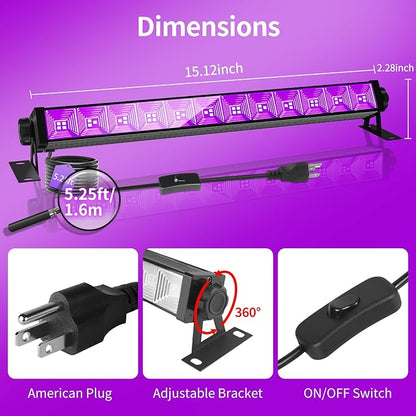 42W Black Light Bar with 5.25ft Cord and Switch, Light Up 23x23ft, 40 LEDs Blacklights for Glow Party, Halloween Decor, Body Paint, Bedroom, Classroom 1 Pack