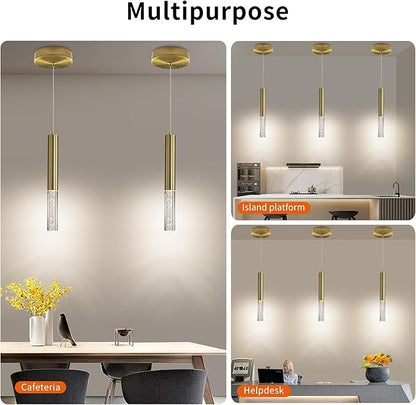 2 Pack Minimalist Kitchen Island Pendant Lights, Gold Modern Linear Hanging Light Fixture, Bubble Acrylic, Adjustable 3000K/4500K/6500K, LED Ceiling Light for Dining Room, Bedroom, Bathroom