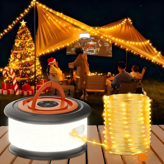 Camping String Lights, 4 in 1 Retractable String Lights, Quick 30s Recovery, 32.8ft Rechargeable LED Fairy Lights for Outside, 32.8ft Portable Tent Lights for Tent Patio Awning Garden RV Decoration
