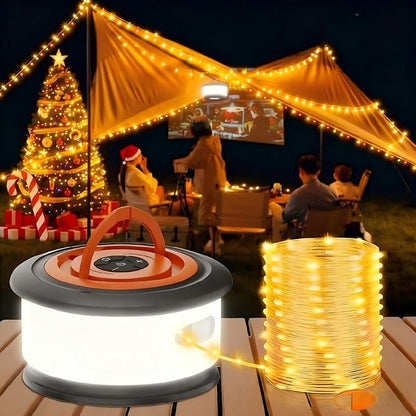 Camping String Lights, 4 in 1 Retractable String Lights, Quick 30s Recovery, 32.8ft Rechargeable LED Fairy Lights for Outside, 32.8ft Portable Tent Lights for Tent Patio Awning Garden RV Decoration