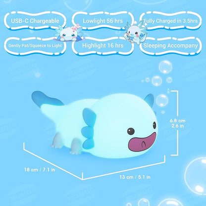 Axolotl Night Light, LED Cute Silicone Nursery Nightlight for Kids, Dimmable Squishy Night Light Touch Bedside Lamp with 20 Minutes Timer, Axolotl Gift, Funny Decor, Blue