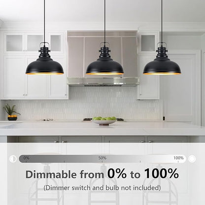 Refice 3 Pack Farmhouse Pendant Lights Black Pendant Lighting for Kitchen Island Adjustable Height Dome Hanging Lights for Barn, Dining Room