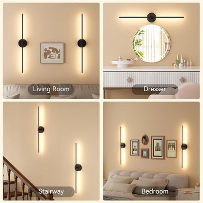 Ouyulong Battery Operated Wall Sconces Set of 2, 8000mAh Wireless Rechargeable 3000-6000K Dimmable 350° Rotate Wall Light with Remote for Living Room, Bedroom 31.6in Black
