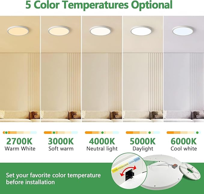 20 Inch Dimmable LED Flush Mount Ceiling Light,40W,4350LM, 2700K/3000K/4000K/5000K/6000K CCT Selectable,Round Flat Panel Light Low Profile Ceiling Light Fitures for Hallway/Kitchen/Bedroom