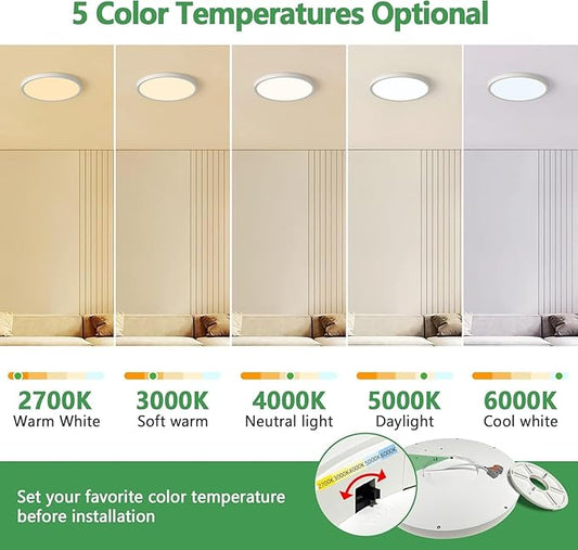 20 Inch Dimmable LED Flush Mount Ceiling Light,40W,4350LM, 2700K/3000K/4000K/5000K/6000K CCT Selectable,Round Flat Panel Light Low Profile Ceiling Light Fitures for Hallway/Kitchen/Bedroom