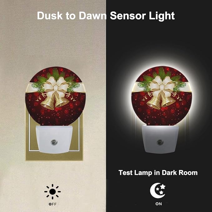Winter Decorative Night Light Christmas Bells and Beige Bow Plug-in Nightlight Energy Saving 0.5W LED Lighting for Boys Girls Men Women Bedroom