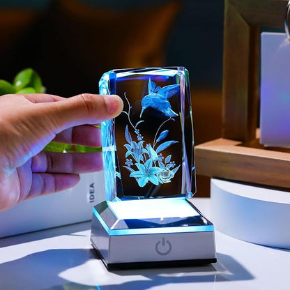 3D Hummingbird Mothers Day Gifts for Mom Women Glass Figurines Crystal Humming Bird Lily Flower Statue Home Decor with Light Base, Present for Nature Lovers on Birthday Christmas