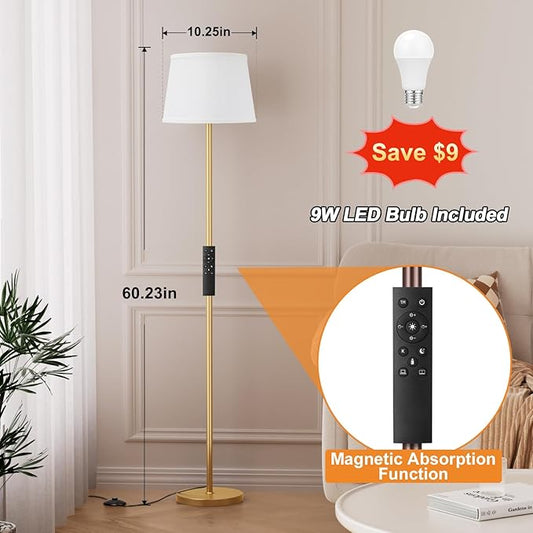 Raexpectis Floor Lamps for Living Room - Modern Gold Floor Lamp with Remote Control, Dimmable Colors Temperature Standing Lamp with LED Bulbs, Tall Lamp for Bedroom Office Kid Room - Brass Gold