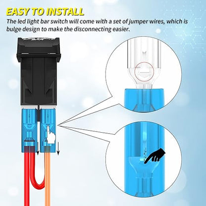 Joinfworld LED Light Bar Rocker Switch and Rear Light Rocker Switch ON/Off Laser Waterproof Marine Toggle Switch 12V 5 Pin Blue LED Rocker Light Switch for Car Boat ATV UTV RZR