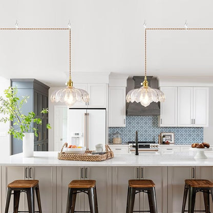 Plug in Pendant Light, Hanging Lights with Plug in Cord, Hanging Light Fixture with Green Glass, E26 Pendant Lighting for Kitchen Island, Bedroom, Dining Room-Clear