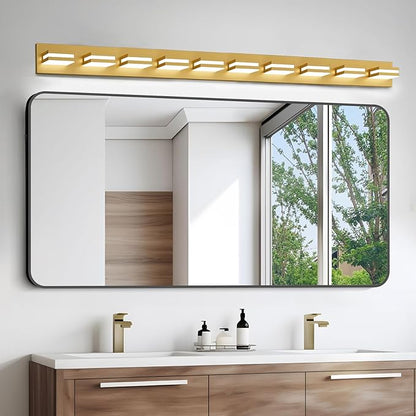 IZORRO LED Modern Bathroom Lights Fixtures(10-Light,Dimmable),Gold Acrylic Wall Lighting,Vanity Lights for Bathroom Over Mirror - 6000k 46In （No Assembly Required）