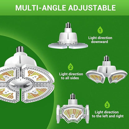 RDJ Bouns Grow Light Bulbs for Indoor Plants, 80W Large Full Spectrum 12791LM High PPFD, E26 Base Foldable Fast-Heat-Cnducting Aluminum Panel for Outdoor Greenhouse Waterproof Plant Light