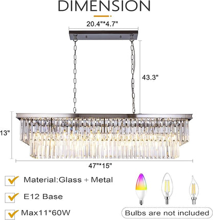 Wellmet 9-Light Crystal Chandelier 34.5 inch, Contemporary Modern Chandeliers Adjustable for Living Room, Dining Room, Pool Table Light, Kitchen Island Lighting (Chrome, 47 inches)