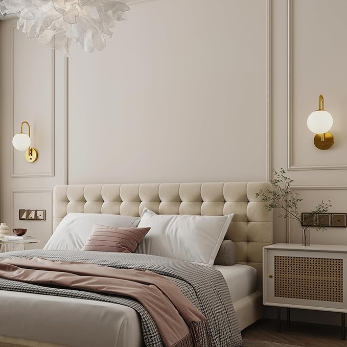 Dimmable E12 Wall Sconces Set of 2,Plug in Wall Sconces with 6.56ft Power Cord,Globe Electric Plug in Wall Sconce,Wall Lights with Milky White Glass Globe Shade(2 Bulbs Included)