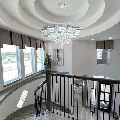 HAIXIANG Chandelier for Living Room Dining Room Modern LED Light Chandeliers Fixtures Remote Dimmbale Lighting Silver Crystal Lights
