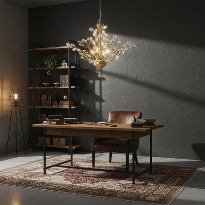 Maxax Gold Crystal Chandelier, 4-Light K9 Crystal Pendant Light, Adjustable Electroplated Ceiling Fixture for Dining Room, Living Room, Bedroom, and Foyer, 18.1" D x 58" H