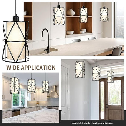 Matte Black Pendant Light, Adjustable Height Island Lights for Kitchen with Linen Shade, Modern Kitchen Pendant Lighting Over Island, Dining Room, and Living Room