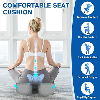 CushyOasis Seat Cushion, Chair Cushions, Office Chair Cushions, Anti-Slip Bottom & Removable Cover Tailbone Pain Relief Cushion, Memory Foam Seat Cushion, 5.28 in Thick (Light Grey)