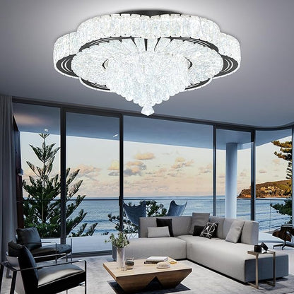 Modern Crystal Chandelier for Living Room Black 24in Crystal Raindrop Ceiling Light for Room Bedroom LED Dimmable 2700-6000K