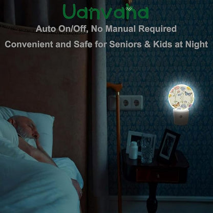 Butterfly Floral Night Light Yellow Daisy Flowers Plug-in Night Lights with Dusk-to-Dawn Sensor for Bedroom, Bathroom and Living Room 0.5W Sleep Friendly for Women/Girls/Boys