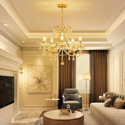WUZUPS Crystal 5-Light Candle Chandelier Pendant Flushmount Ceiling Light Modern Lighting Fixture for Bedroom Hallway Bar Kitchen Bathroom, H 20.9" x W 21.7", Brushed Nickel, E12 Base