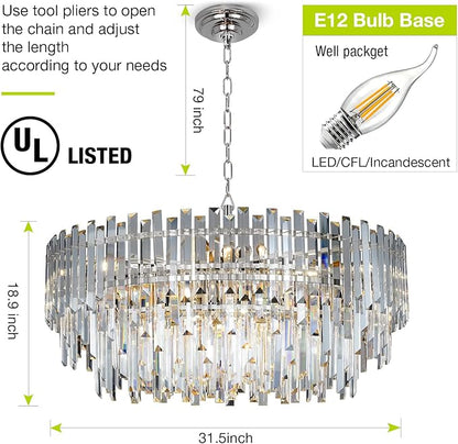 Crystal Chandelier Lighting 31'' for Dining Rooms Bedroom Foyer Entryway Ceiling Hanging Pendant Chandelier Light Fixture Lamp