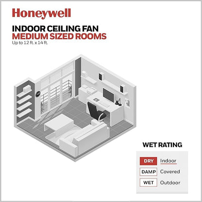 Honeywell Ceiling Fans Barcadero Contemporary 44 Inch Ceiling Fan with Light, Pull Chain, LED Indoor Fan with 3 Blades, Matte Black (51476-01)