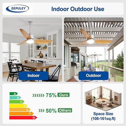 Depuley 42-Inch Ceiling Fans with Lights: Outdoor Waterproof Ceiling Fan for Patios - Plug in Gazebo Fans with Remote Control - Low Profile Outdoor Fan 3 CCT DC Motor for Pergola Porch - Wood Color
