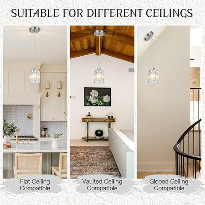 3 Pack Pendant Lights Kitchen Island, Modern Island Lights for Kitchen with Crystal Glass – Luxury Nickel Pendant Lights for Kitchen Island, Dining Table, Entryway, Restaurant