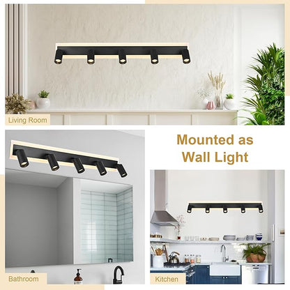 TODOLUZ 5-Light LED Track Lighting Fixtures, Black Flexible Directional Ceiling Spot Light, Wall Mounted Bathroom Lights Fixture for Over Mirror Kitchen