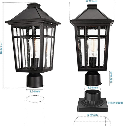 Darkaway 2pcs Large Outdoor Post Lights Lamp, 17inch Waterproof Aluminum Post Lamp with Glass, Fence Post Deck Lighting for Patio Pathway