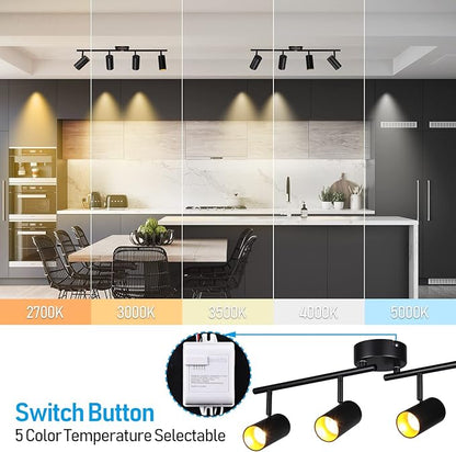 LEONLITE 36W 5CCT LED Track Lighting Fixtures Ceiling Dimmable, 4 Light Directional Track Fixture Flush Mount, 110-277V, CRI90, 3200lm, COB Spotlight Ceiling Light Indoor, Aluminum, Anti-Glare, Black