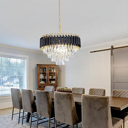 FRIXCHUR Modern Crystal Chandelier 20" Black Flush Mount Led Crystal Ceiling Light 4 Tiers Raindrop Crystal Pendant Light Led Chandelier for Bedroom Dining Room Entryway E12*7(Exclud Bulbs)