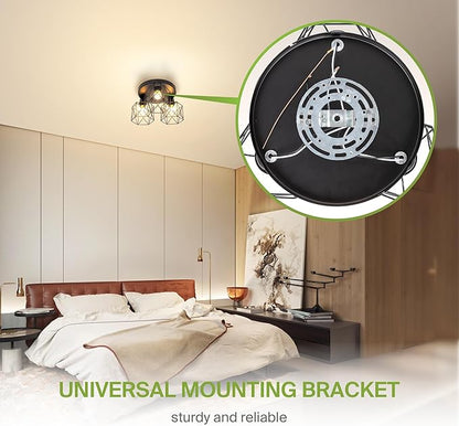 ASD Black Semi Flush Mount Ceiling Light Fixture - 3xE26 120V ETL Modern Light Fixtures Ceiling Mount, Semi Flush Mount Chandelier for Entryway, Bedroom, Foyer Lighting Fixtures