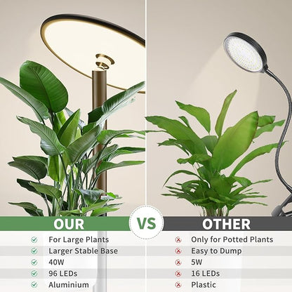 69'' Tall Grow Lights for Indoor Plants Full Spectrum, 40W Sunlike Standing Plant Lights for Indoor Growing, 10-Level Dimmable, Adjustable Height for Various Plant Sizes