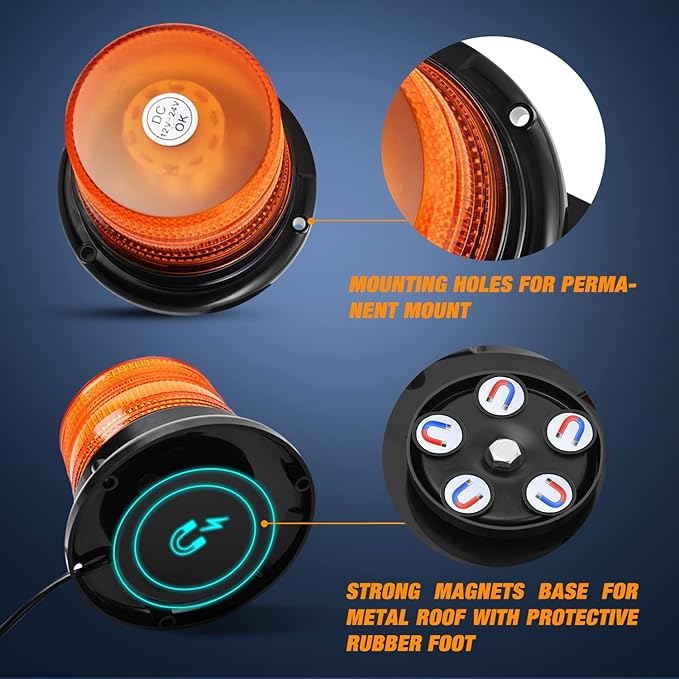 Nilight 40 LED Strobe Light Amber Warning safety Flash Beacon Lights 12V-24V with Magnetic and 16ft Straight Cord for Forklift Truck Tractor Golf Carts UTV Car Bus
