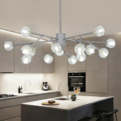 Depuley Sputnik Chandelier for Dining Room: 15-Light Ceiling Light Fixture Height Adjustable - Mid Century Chrome Chandelier for Bedroom Living Room Kitchen Over Table Foyer (Included G9 Bulbs)