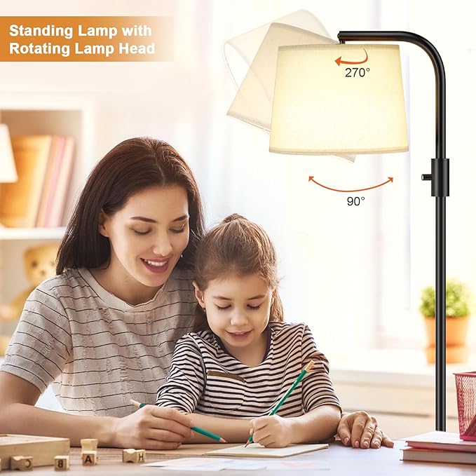 Ambimall Fully Dimmable Floor Lamp - Floor Lamps with 9W LED Bulb, Standing Lamps for Living Room with Adjust Head, Modern Standing Tall Light Rotary Switch for Office(Black and Beige)