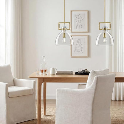 Mondern Large Gold Kitchen Island Pendant Light, 10 '' W 1-Light Glass and Brass Island Pendant Lights,Dome Pendant Light, for Kitchen,Dining Room,Bathroom,Bar