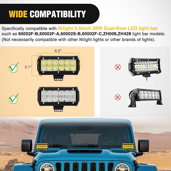 Nilight 6.5 Inch LED Light Bar Cover 2 PCS Yellow Protective Covers Durable Polycarbonate Lens Waterproof Dustproof Scratch-Proof for Double-Row Lights Off Road Driving Lighting