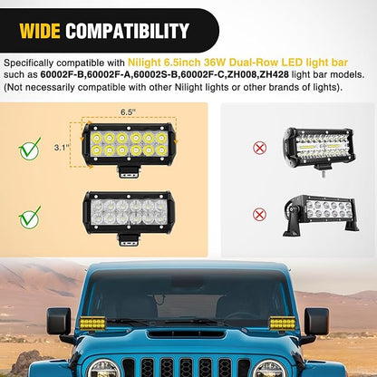Nilight 6.5 Inch LED Light Bar Cover 2 PCS Yellow Protective Covers Durable Polycarbonate Lens Waterproof Dustproof Scratch-Proof for Double-Row Lights Off Road Driving Lighting