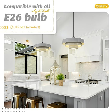 Gray Pendant Light Industrial 1-Light Adjustable Hanging Light Fixture with 3-Layer Metal Shade, Minimalist Pendant Lamp for Kitchen Island Dining Room Hallway