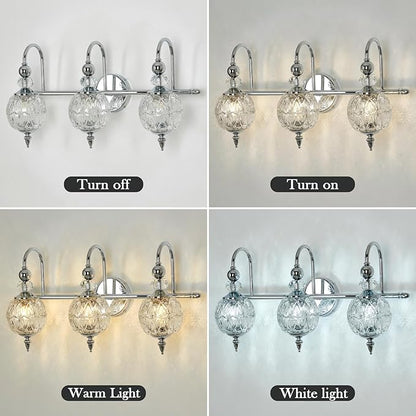 Piepooye Modern Bathroom Light Fixtures Polished Chrome Vanity Light with Glass Globe LampShade 3 Lights Mid Century G9 Bulb Wall Sconce Indoor Vanity Light Over Mirror for Bedroom Kitchen Hallway