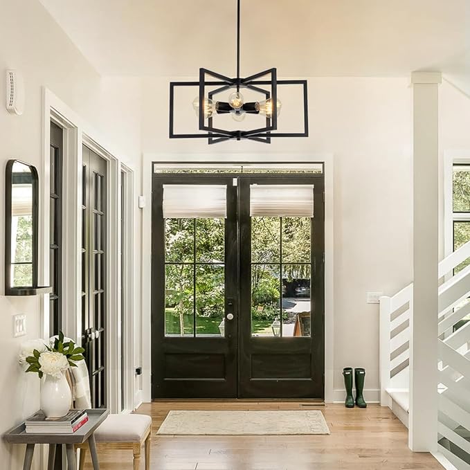 23.6” Black Chandelier for Dining Room 6 Light Kitchen Chandelier over Table Farmhouse Dining Room Light Fixtures Over Table,Hanging Pendant Light Fixture with Adjustable Height for Entryway,Foyer