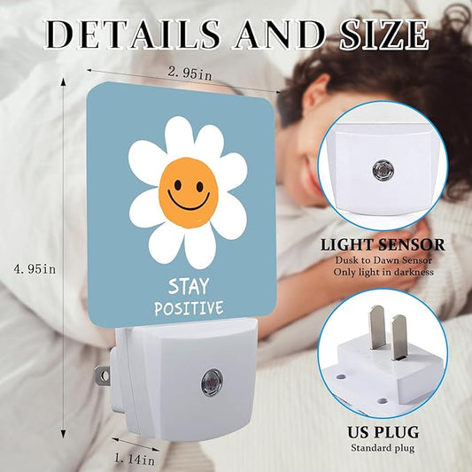 White Daisy Flower Night Light, Plug-into Wall Stay Positive Nightlight Lamp with Dusk to Dawn Sensor, Led Lamp 0.5W Energy Efficient for Boys Girls Adults Home Decor