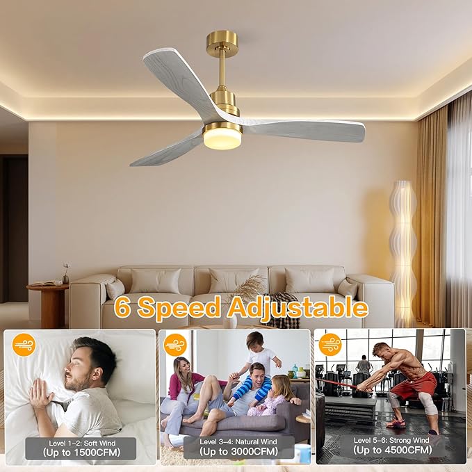 Sofucor Smart Ceiling Fan, 52" Low Profile Ceiling Fans with Lights and Remote, Compatible with Alexa/Google/App, 3-Color Light 6-Speed DC Motor Reversible Timer for Bedroom Living Room Patio Outdoor