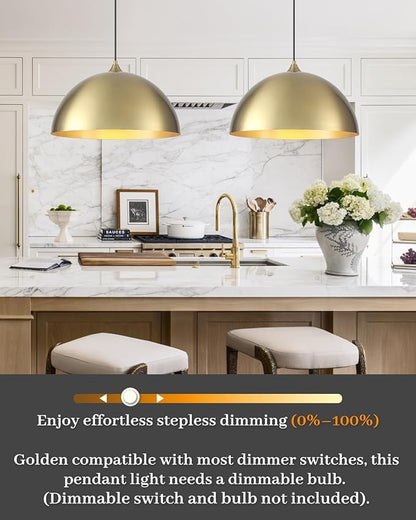 Gold Pendant Light 3 Packs, Gold Dome Pendant Light 16 inch, Large Pendant Lights Kitchen Island, Industrial Farmhouse Pendant Lights for Kitchen Island, Dining Room, Cafe, Bar