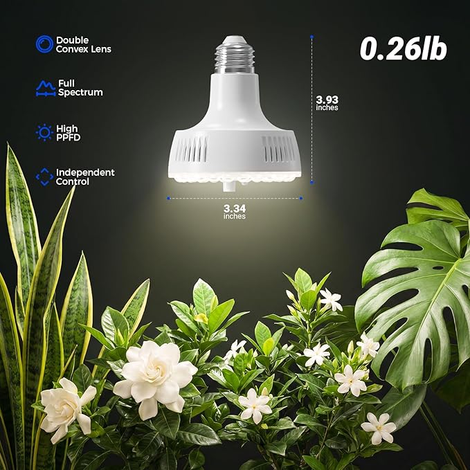 Barrina Orbgrow OG11A Grow Light Bulbs for Indoor Plants, Integrated Dimming & Timing, 4000K 11W(100 Watt Equiv), E26 Plant Light Bulb, Full Spectrum, High PPFD for Seeds and Greens, 1 Pack, White