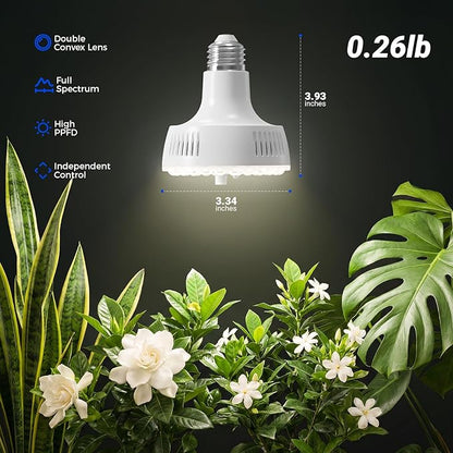Barrina Orbgrow OG11A Grow Light Bulbs for Indoor Plants, Integrated Dimming & Timing, 4000K 44W(4 x 11W, 400 Watt Equiv), E26 Plant Light Bulb, Full Spectrum for Seeds and Greens, 4 Packs, White