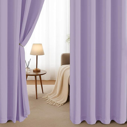 Simplebrand Lilac Room Darkening Curtains for Bedroom 63 Inch Length 2 Panels Set, Thermal Insulated Energy Saving Curtains for Kids Room, Grommet Solid Nursery Window Treatment Drapes, W40 x L63